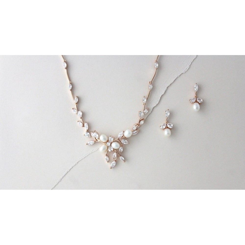 14K Gold Plated Pearl Necklace and Earrings Set
